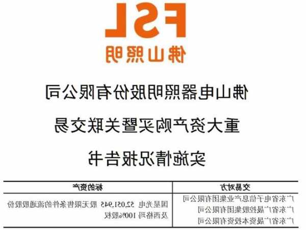 佛山照明(000541.SZ)拟收购上海亮舟51%股权